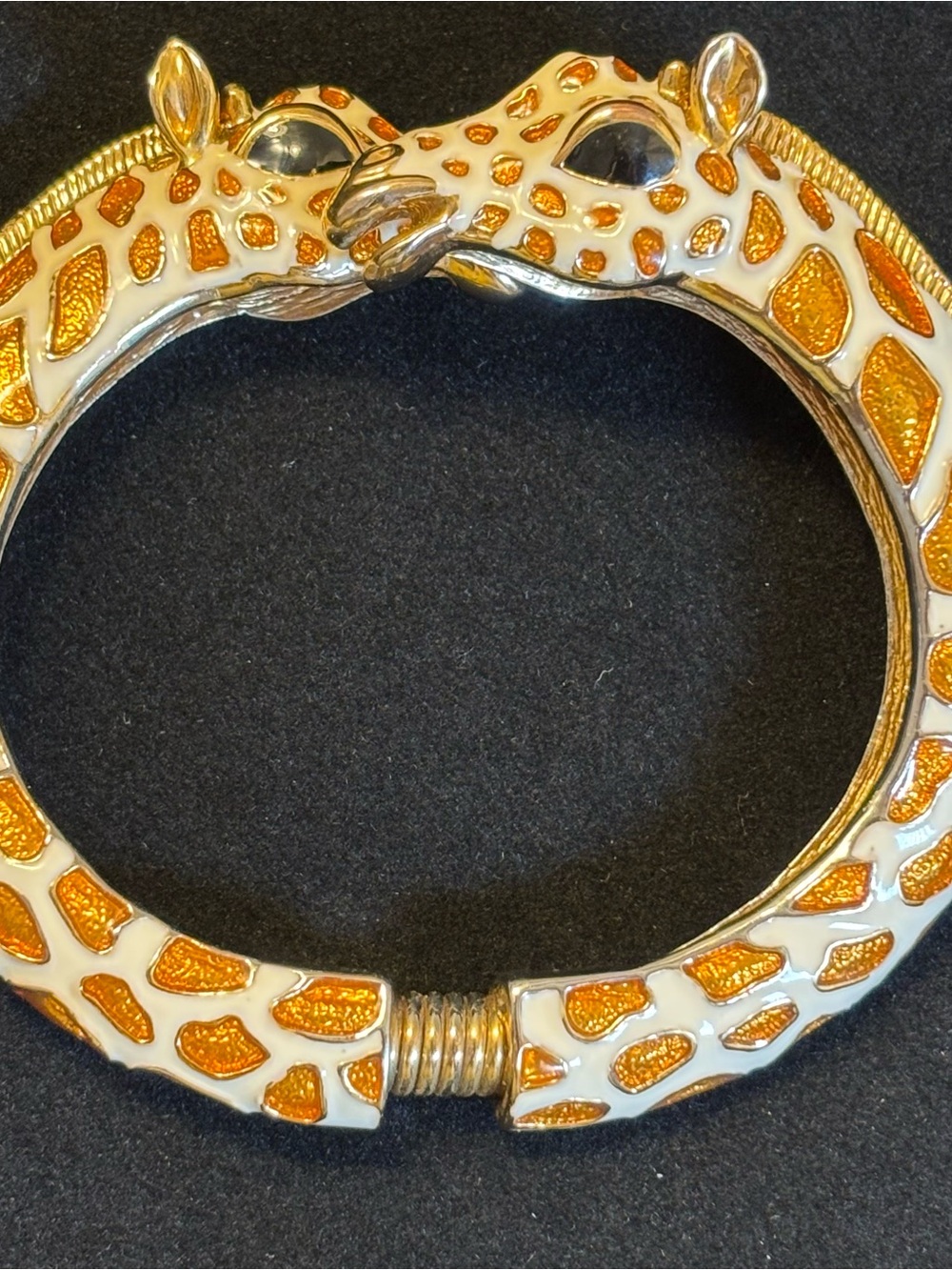 Kenneth Jay Lane KJL Giraffe Knot Hinged Bangle Bracelet - Gold & White Enamel